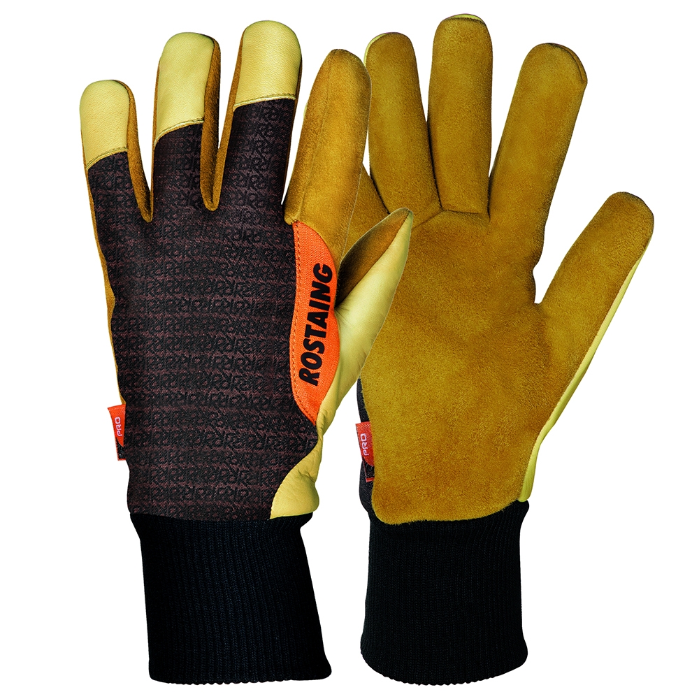 Winterliche Rostaing-Schnitthandschuhe mit Lederhandflche in Braun