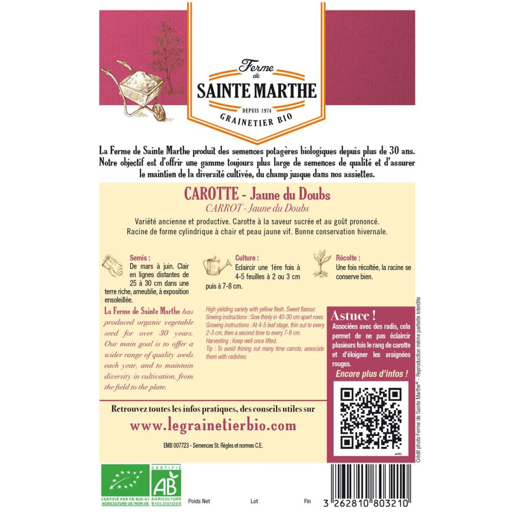 Möhre jaune du Doubs - Ferme de Sainte Marthe