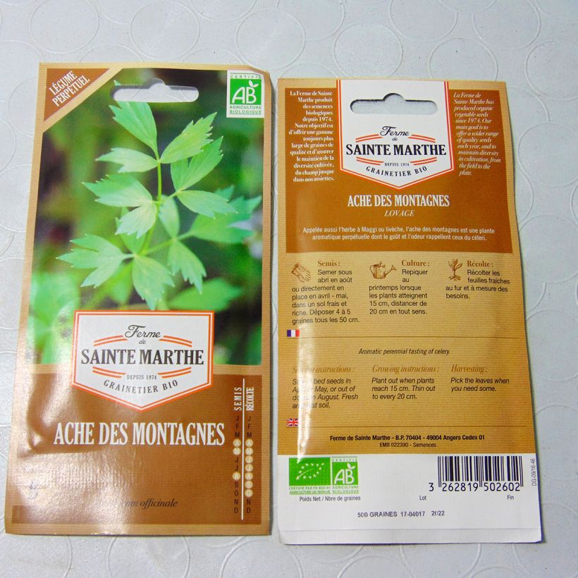 Beispiel eines Exemplars von Liebstöckel Bio - Ferme de Sainte Marthe - Levisticum officinalis die Tüte mit 500 Samen (1g) wie geliefert