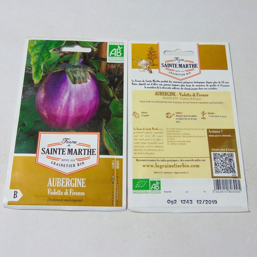 Beispiel eines Exemplars von Aubergine Violetta Di Firenze Bio die Tüte mit 50 Samen (0.2g) wie geliefert