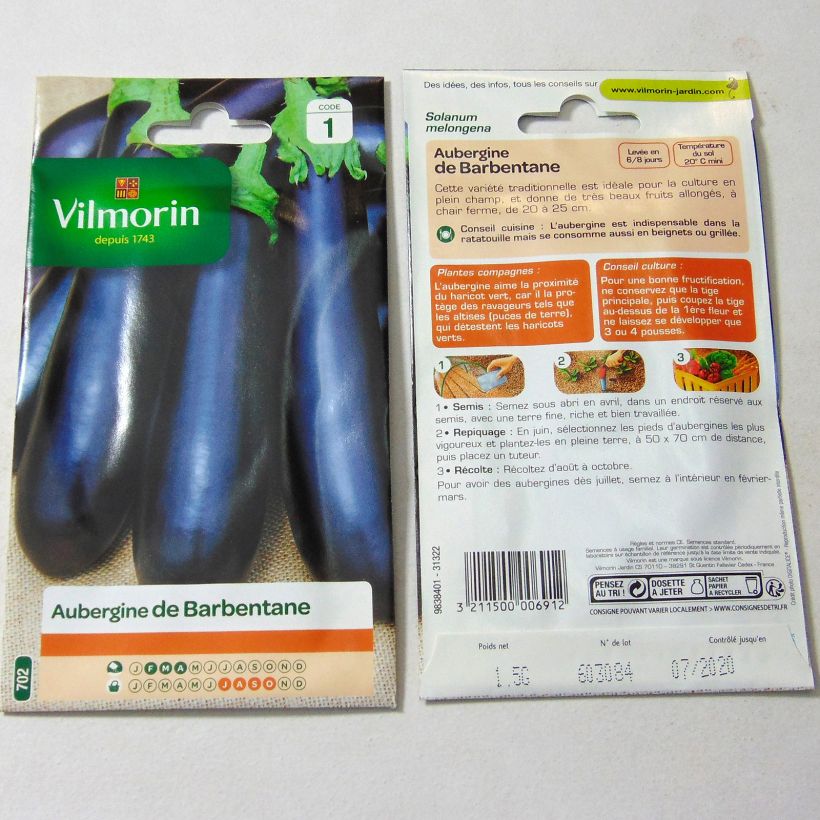 Beispiel eines Exemplars von Aubergine Barbentane - Vilmorin die Tüte mit 200 Samen (1g) wie geliefert