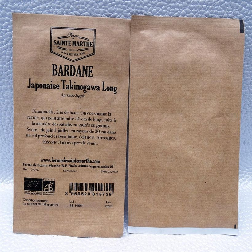 Beispiel eines Exemplars von Große Klette Takinogawa Bio - Arctium lappa die Tüte mit 50 Samen wie geliefert