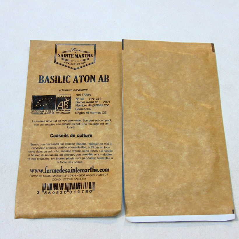 Beispiel eines Exemplars von Basilikum Aton die Tüte mit 250 Samen (0.375g) wie geliefert
