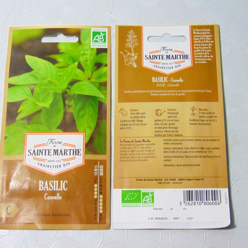 Beispiel eines Exemplars von Basilikum Cinnamorum die Tüte mit 150 Samen (0.2g) wie geliefert
