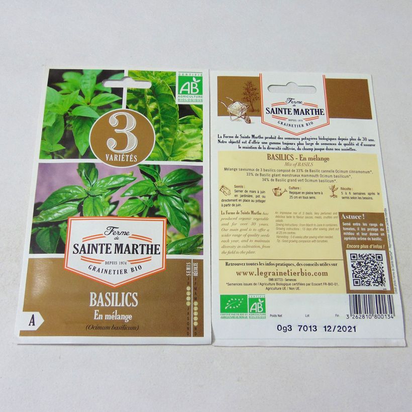 Beispiel eines Exemplars von Basilikum Mix2 - Ocimum basilicum die Tüte mit 150 Samen (0.3g) wie geliefert
