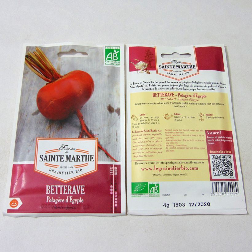 Beispiel eines Exemplars von Rote Bete D'Egypte Bio - La Ferme de Sainte-Marthe die Tüte mit 130 Samen (4g) wie geliefert