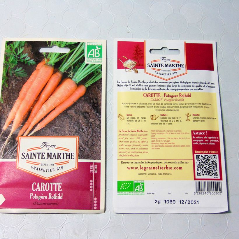 Beispiel eines Exemplars von Möhre Rothild Bio die Tüte mit 850 Samen (1g) wie geliefert