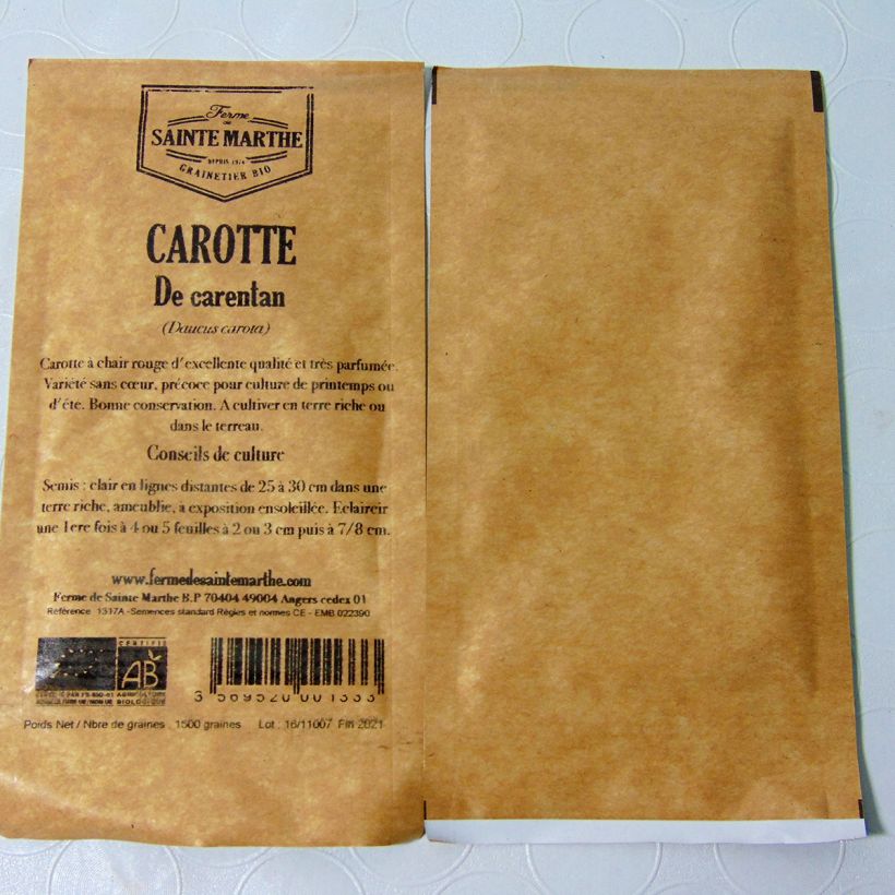 Beispiel eines Exemplars von Möhre Carentan Bio die Tüte mit 500 Samen (1g) wie geliefert