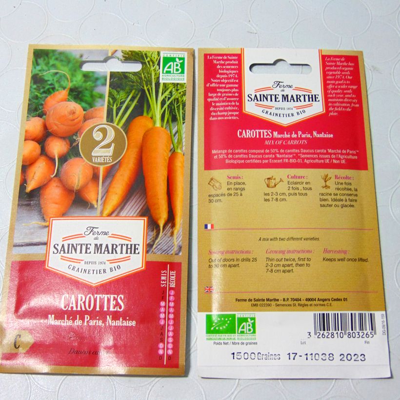Beispiel eines Exemplars von Möhre marché de Paris 3 - Nantaise 2 die Tüte mit 2000 Samen (2g) wie geliefert