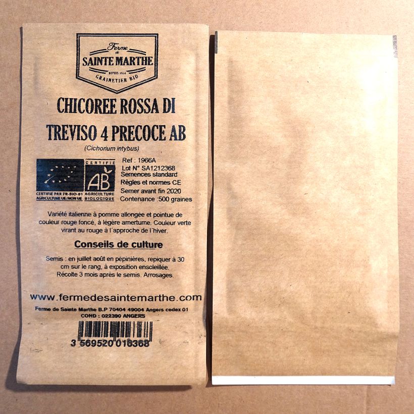 Beispiel eines Exemplars von Zichoriensalat Rossa di Treviso 4 Bio - Ferme de Sainte Marthe die Tüte mit 500 Samen wie geliefert