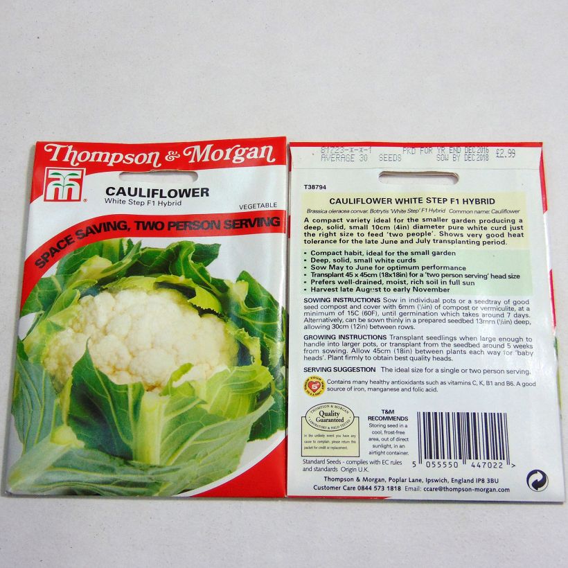 Beispiel eines Exemplars von Blumenkohl White Step F1 die Tüte mit 30 Samen wie geliefert