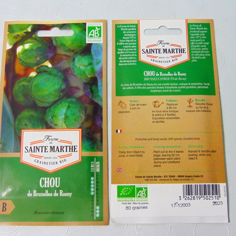 Beispiel eines Exemplars von Rosenkohl de Rosny Bio - Ferme de Sainte Marthe die Tüte mit 80 Samen wie geliefert