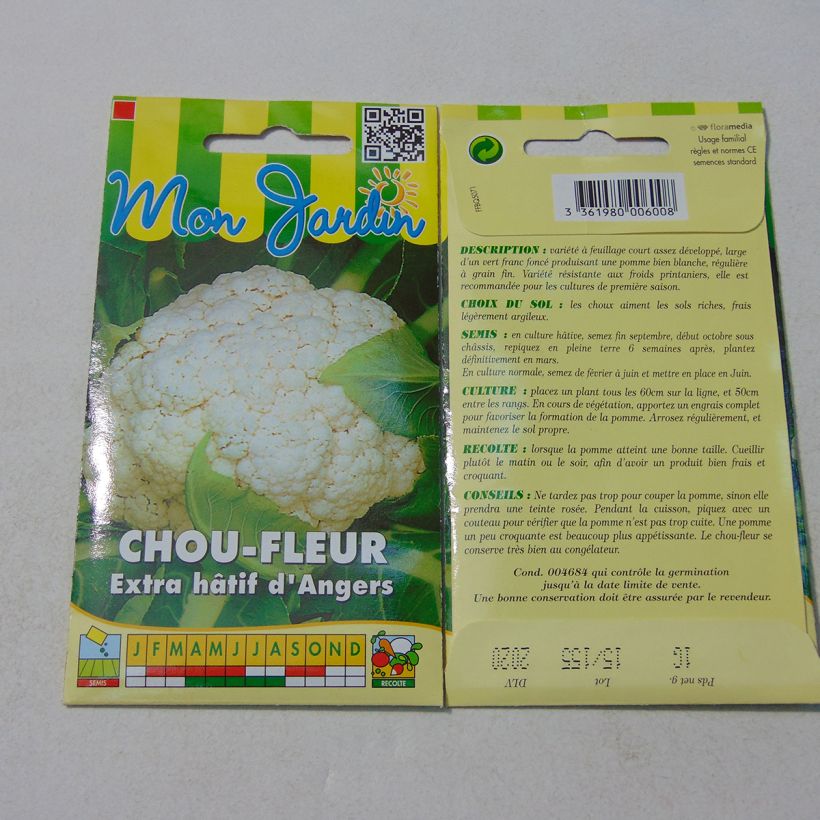 Beispiel eines Exemplars von Blumenkohl Extra-Hâtif d'Angers die Tüte mit 100 Samen (1g) wie geliefert