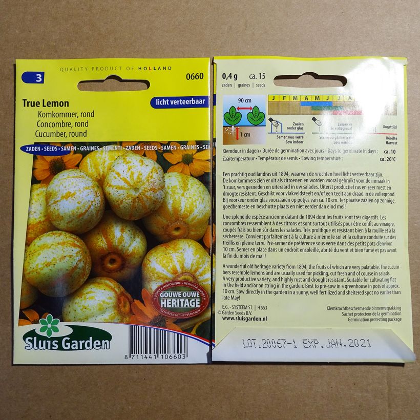 Beispiel eines Exemplars von Salat-Gurke True Lemon die Tüte mit 15 Samen (0.4g) wie geliefert