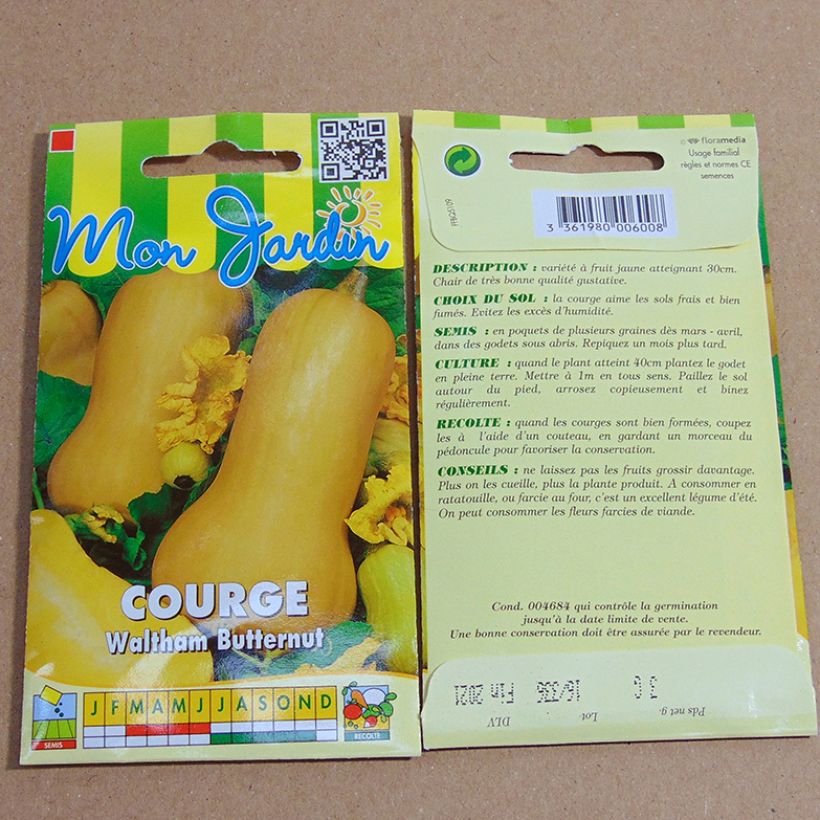 Beispiel eines Exemplars von Moschus-Kürbis Waltham Butternut die Tüte mit 18 Samen (3g) wie geliefert