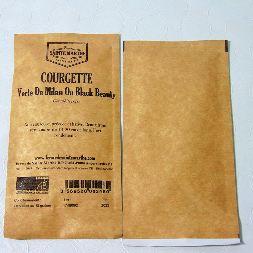 Beispiel eines Exemplars von Garten-Kürbis Verte de Milan Bio - Ferme de Sainte Marthe die Tüte mit 15 Samen (1g) wie geliefert