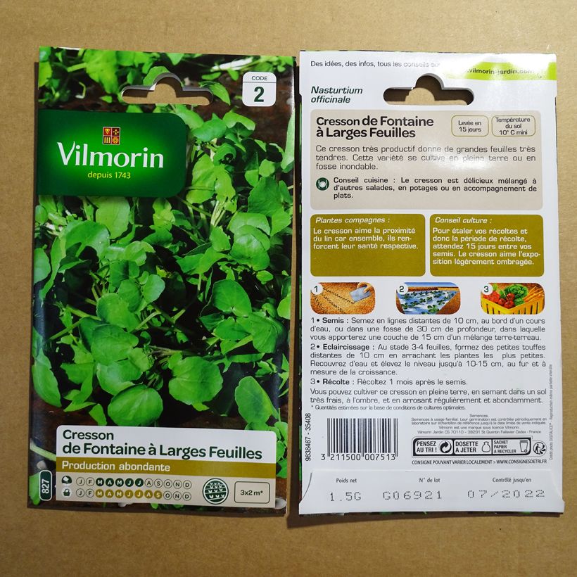 Beispiel eines Exemplars von Echte Brunnenkresse - Vilmorin - Nasturtium officinale die Tüte mit 450 Samen (1g) wie geliefert