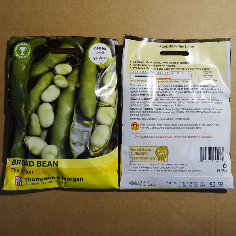 Beispiel eines Exemplars von Ackerbohne The Sutton die Tüte mit 40 Samen (75g) wie geliefert