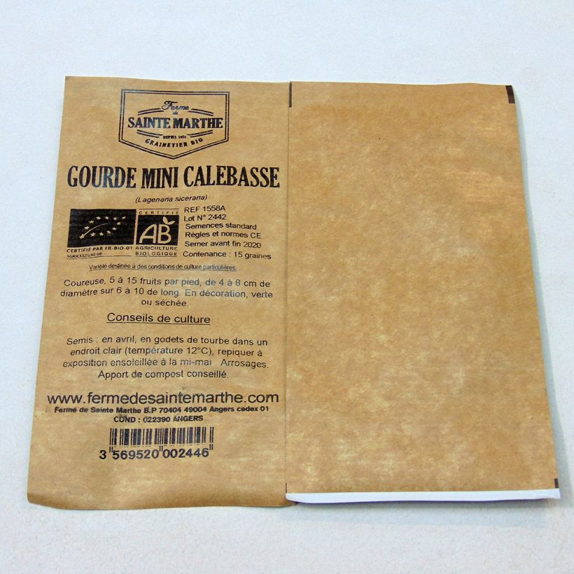 Beispiel eines Exemplars von Flaschenkürbis Mini Calebasse die Tüte mit 15 Samen (1g) wie geliefert