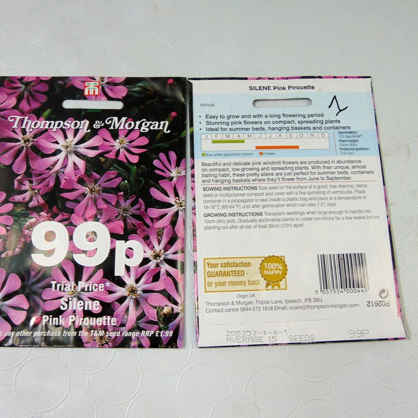 Beispiel eines Exemplars von Farbiges Leimkraut Pink Pirouette (Samen) - Silene colorata die Tüte mit 15 Samen wie geliefert