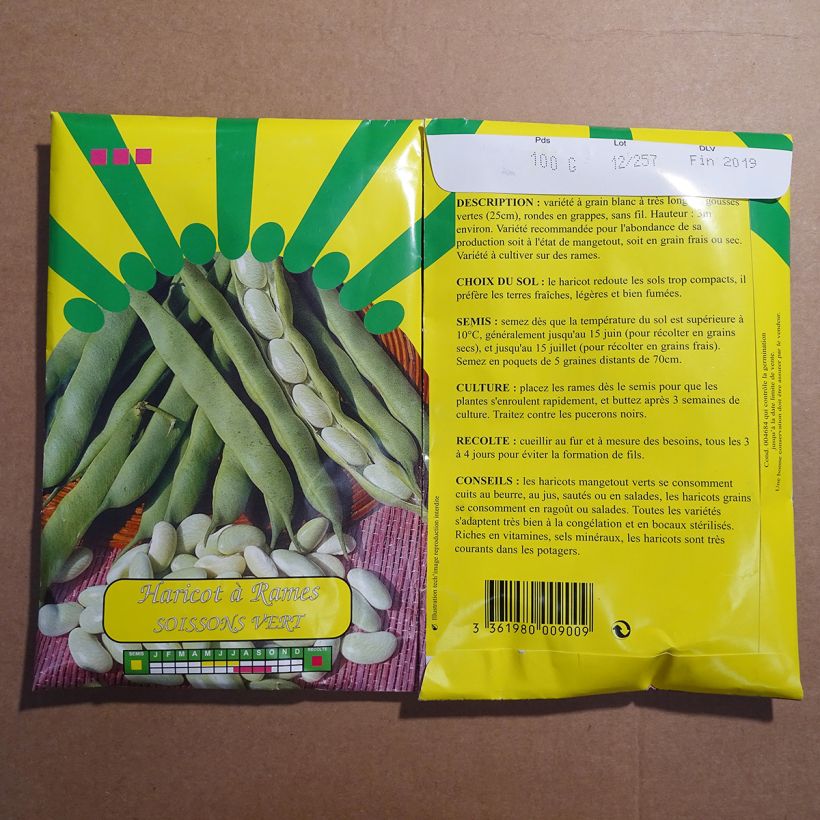 Beispiel eines Exemplars von Stangenbohne Soissons Vert die Tüte mit 200 Samen (100g) wie geliefert
