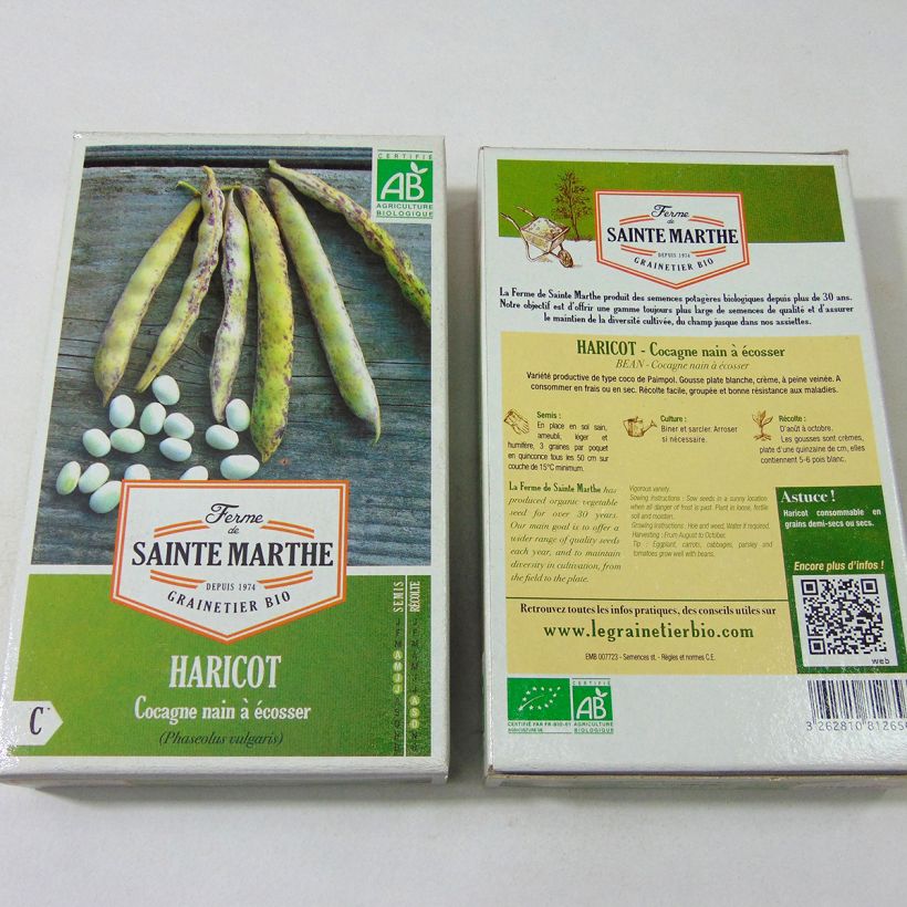 Beispiel eines Exemplars von Zwergbohne Cocagne Bio die Tüte mit 160 Samen (80g) wie geliefert