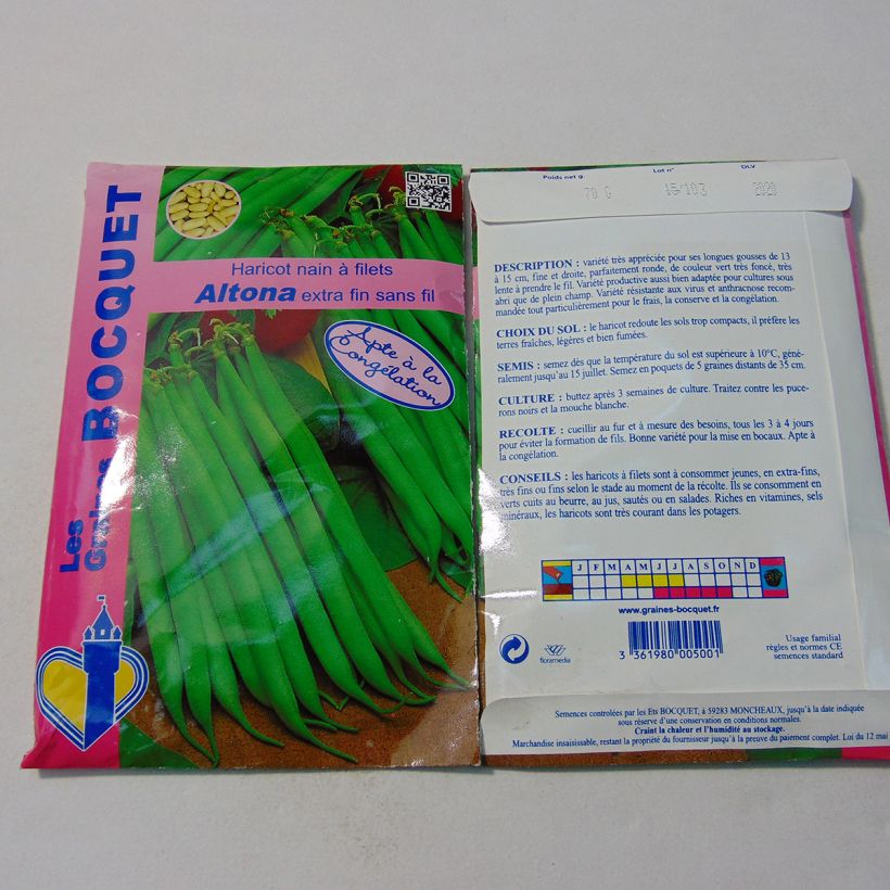 Beispiel eines Exemplars von Zwergbohne Altona die Tüte mit 140 Samen (70g) wie geliefert