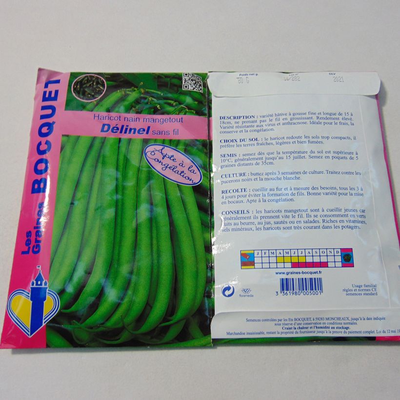 Beispiel eines Exemplars von Zwergbohne Delinel - Phaseolus vulgaris die Tüte mit 160 Samen (80g) wie geliefert