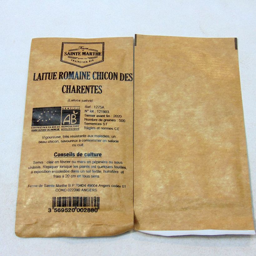 Beispiel eines Exemplars von Römersalat Chicon des Charentes Bio - Ferme de Sainte Marthe die Tüte mit 500 Samen wie geliefert