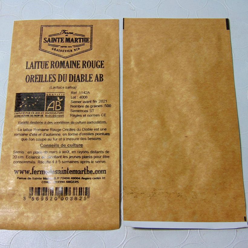 Beispiel eines Exemplars von Römersalat Romaine Rouge Oreilles du Diable Bio - Ferme de Sainte Marthe die Tüte mit 450 Samen wie geliefert