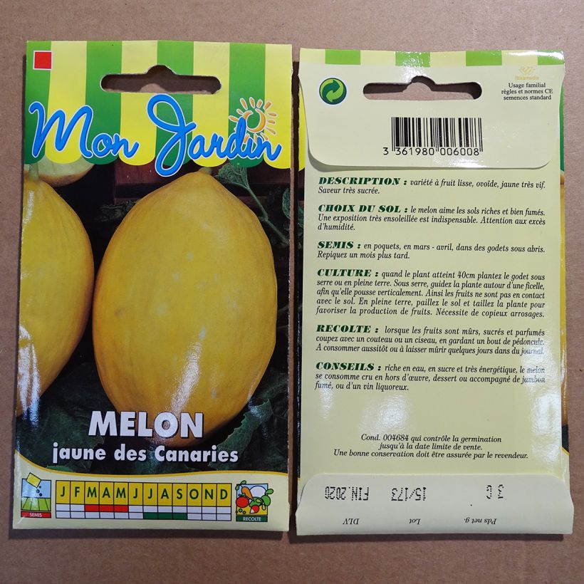 Beispiel eines Exemplars von Melone Jaune Canari 2 die Tüte mit 75 Samen (3g) wie geliefert