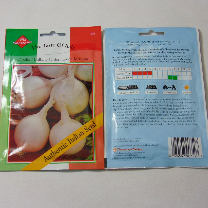 Beispiel eines Exemplars von Weiße Zwiebel Tonda Musona die Tüte mit 840 Samen wie geliefert
