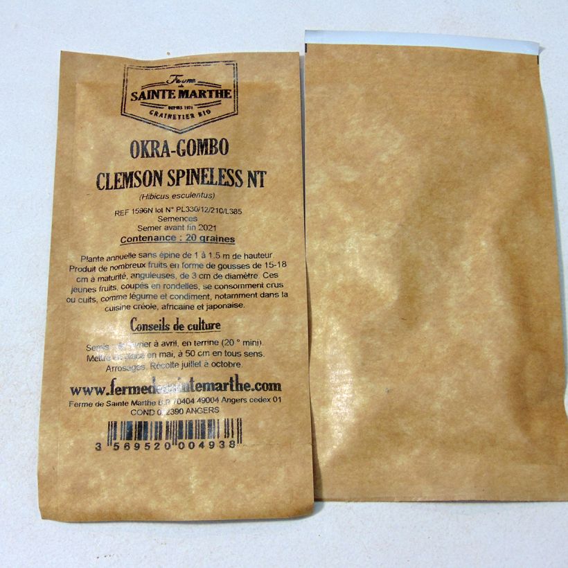 Beispiel eines Exemplars von Okra Clemson Spineless - Hibiscus esculentus die Tüte mit 20 Samen (1g) wie geliefert
