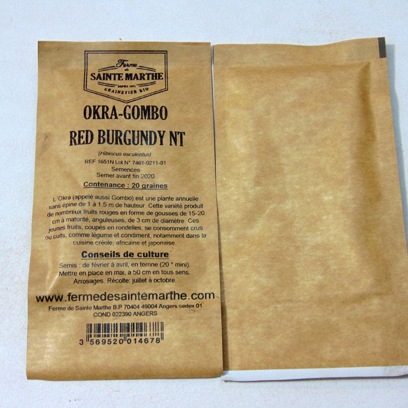 Beispiel eines Exemplars von Okra Red Burgundy - Hibiscus esculentus die Tüte mit 20 Samen (1g) wie geliefert