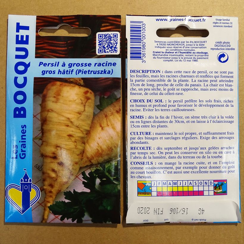 Beispiel eines Exemplars von Wurzelpetersilie tuberosum die Tüte mit 2400 Samen (4g) wie geliefert