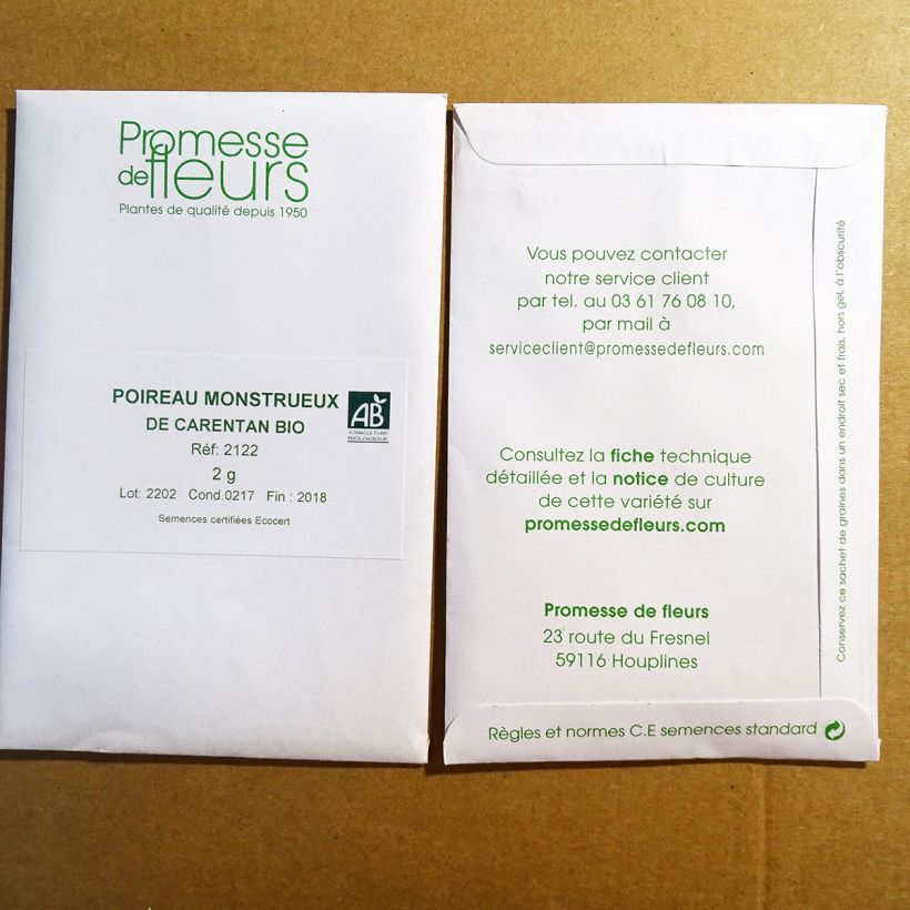 Beispiel eines Exemplars von Lauch-Porree Monstrueux de Carentan Bio die Tüte mit 500 Samen (2g) wie geliefert