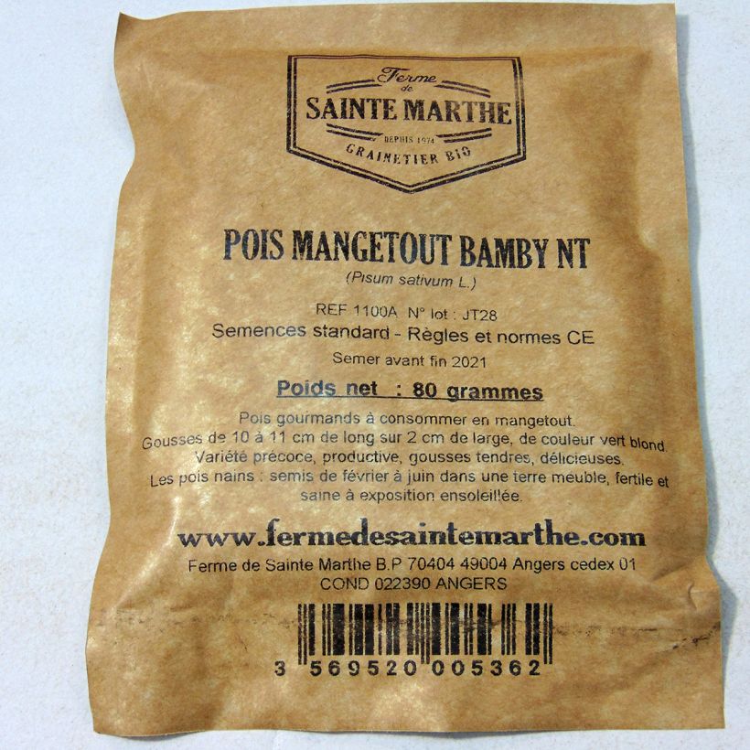 Beispiel eines Exemplars von Zwergerbse Bamby - Ferme de Sainte Marthe die Tüte mit 240 Samen (80g) wie geliefert