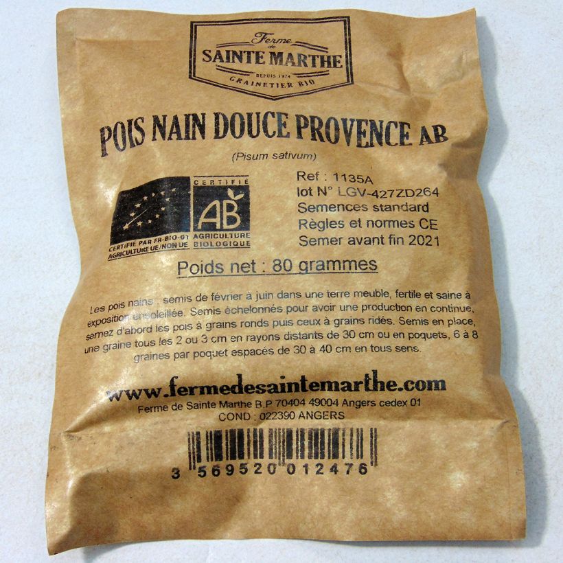 Beispiel eines Exemplars von Zwergerbse Douce Provence Bio die Tüte mit 240 Samen (80g) wie geliefert
