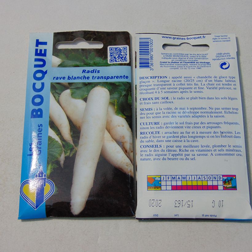 Beispiel eines Exemplars von Rettich Rave blanche transparente die Tüte mit 800 Samen (10g) wie geliefert