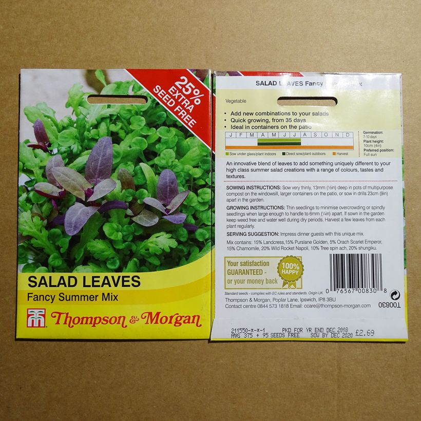 Beispiel eines Exemplars von Mesclun Fancy Summer Mix die Tüte mit 400 Samen wie geliefert