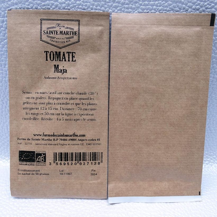 Beispiel eines Exemplars von Tomate Maja Bio die Tüte mit 50 Samen wie geliefert