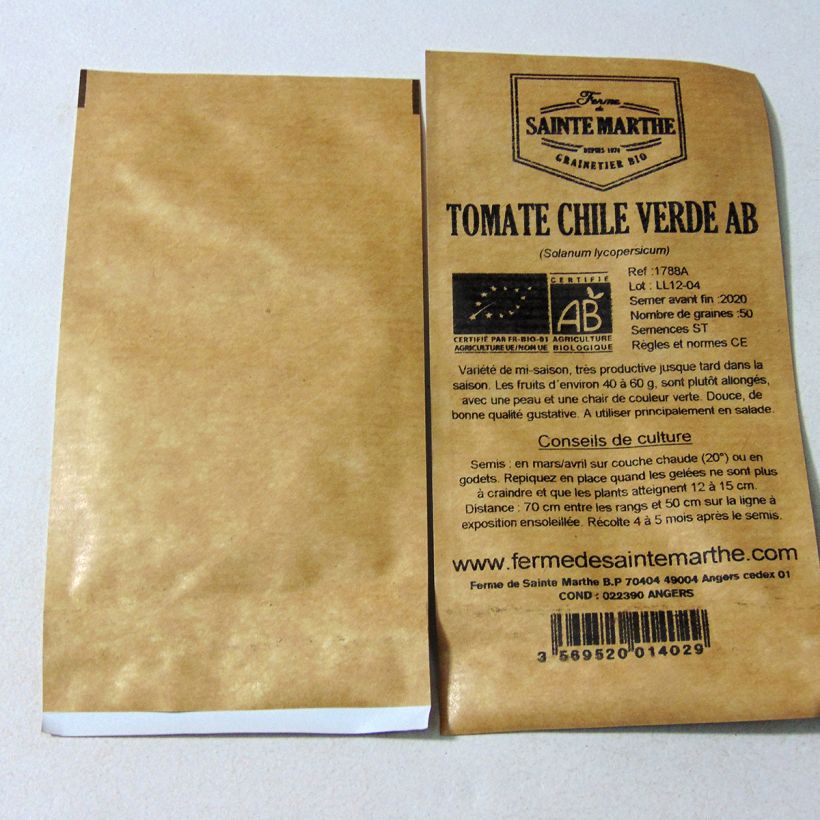 Beispiel eines Exemplars von Tomate Chile Verde Bio die Tüte mit 50 Samen wie geliefert