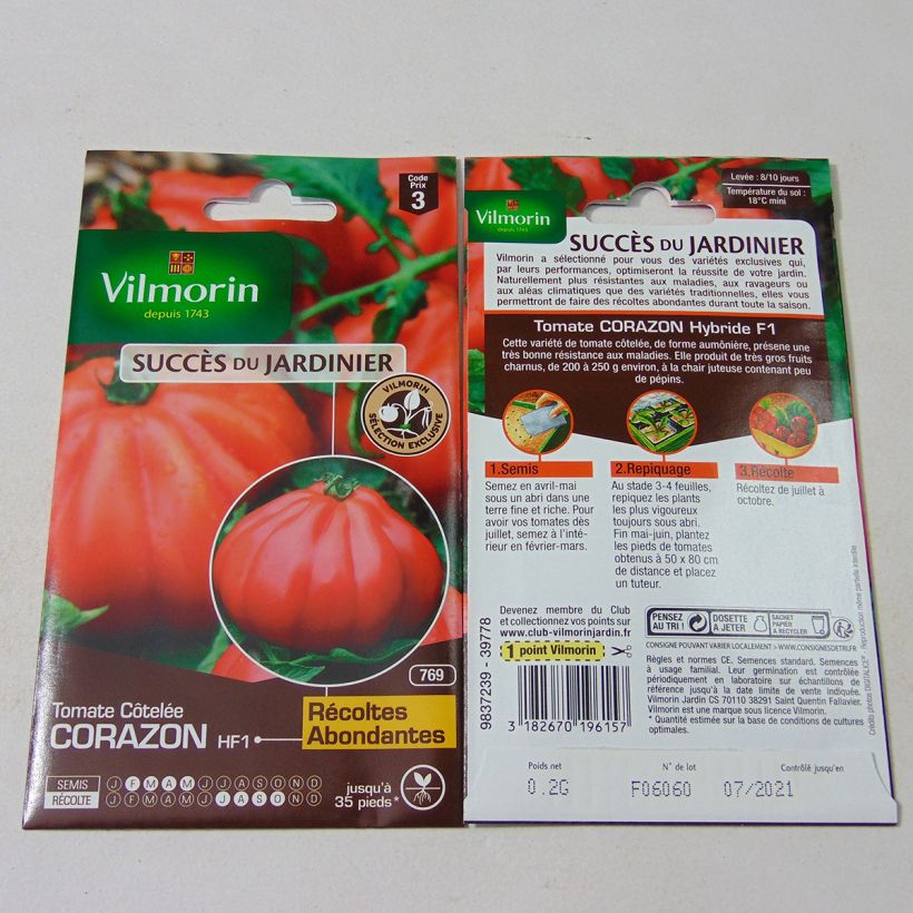 Beispiel eines Exemplars von Tomate Corazon - Vilmorin die Tüte mit 35 Samen (0.2g) wie geliefert
