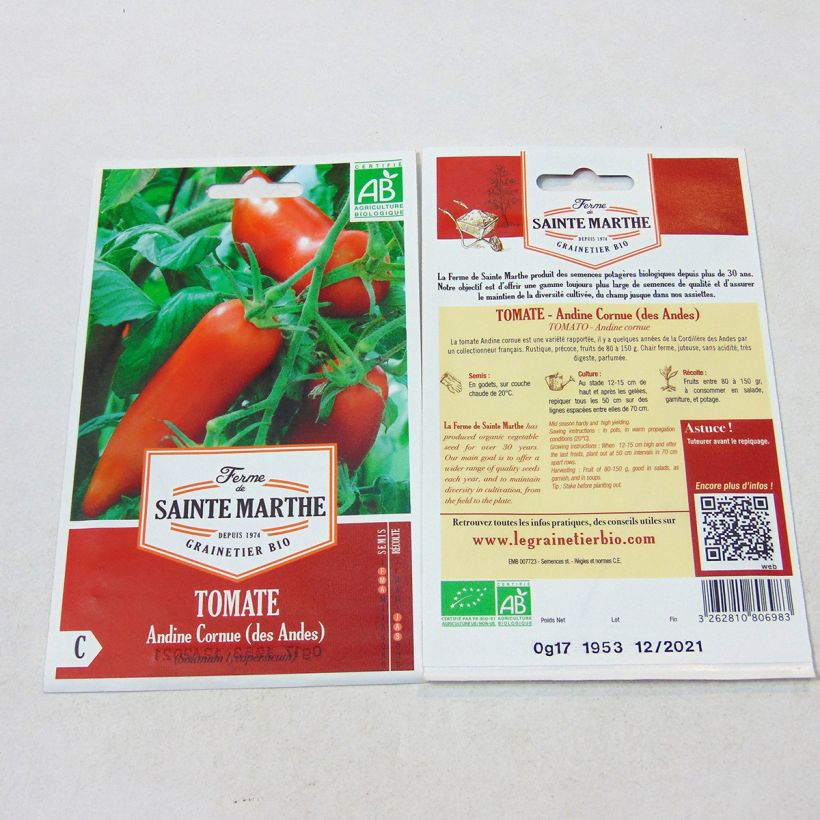 Beispiel eines Exemplars von Fleischtomate Andine Cornue - Cornue des Andes Bio die Tüte mit 50 Samen wie geliefert