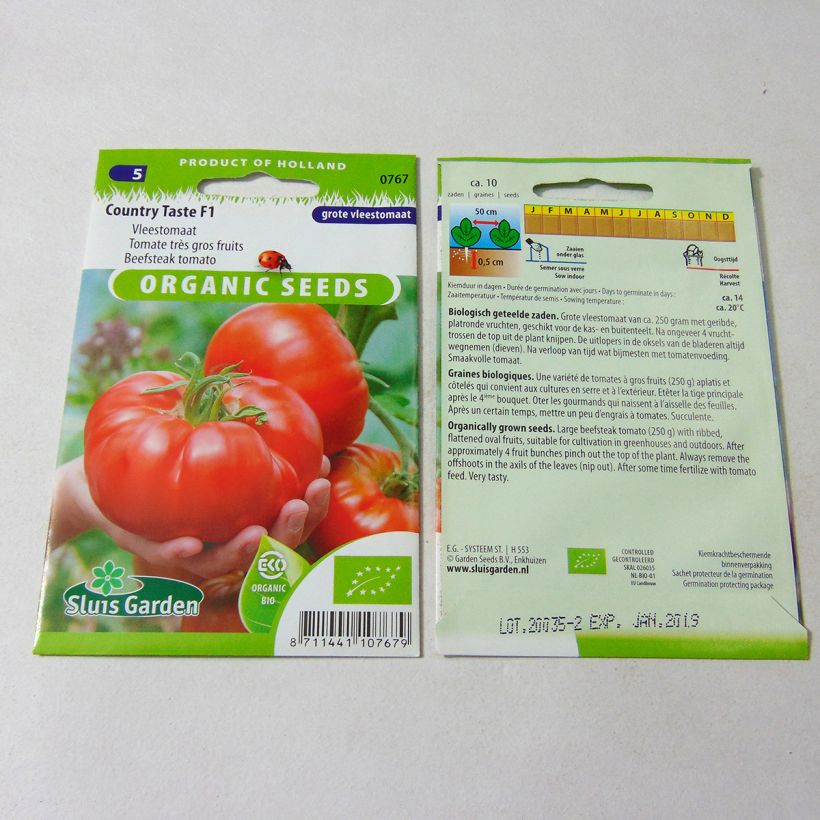 Beispiel eines Exemplars von Tomate Country Taste Bio die Tüte mit 10 Samen wie geliefert