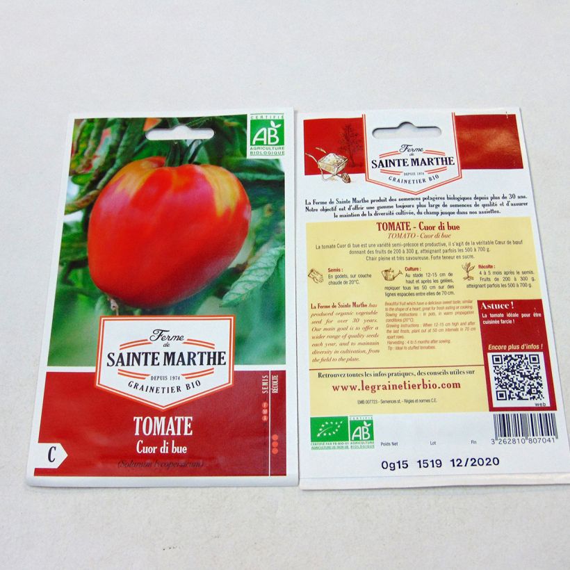 Beispiel eines Exemplars von Fleischtomate Cuor Di Bue Bio die Tüte mit 60 Samen wie geliefert