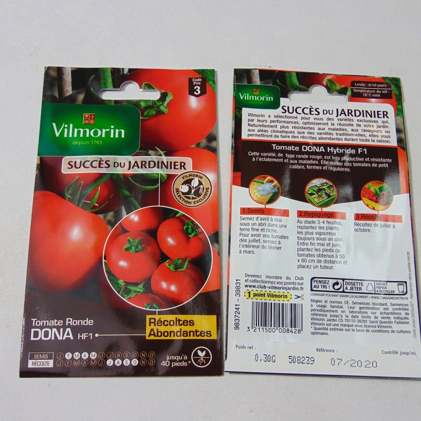 Beispiel eines Exemplars von Tomate Dona - Vilmorin die Tüte mit 90 Samen (0.3g) wie geliefert
