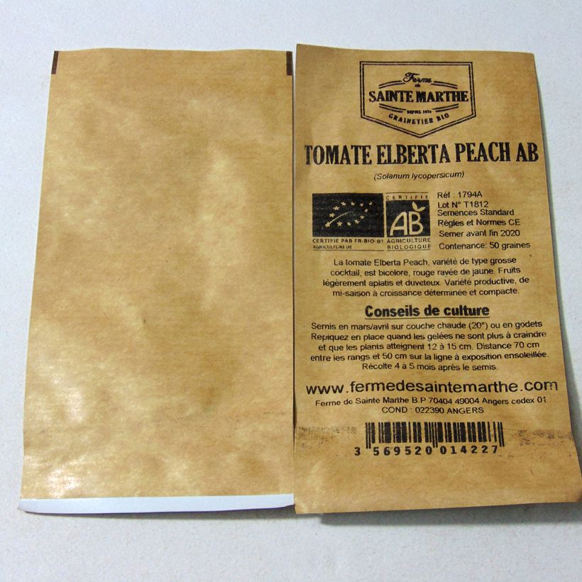 Beispiel eines Exemplars von Tomate Elberta Peach Bio die Tüte mit 50 Samen wie geliefert
