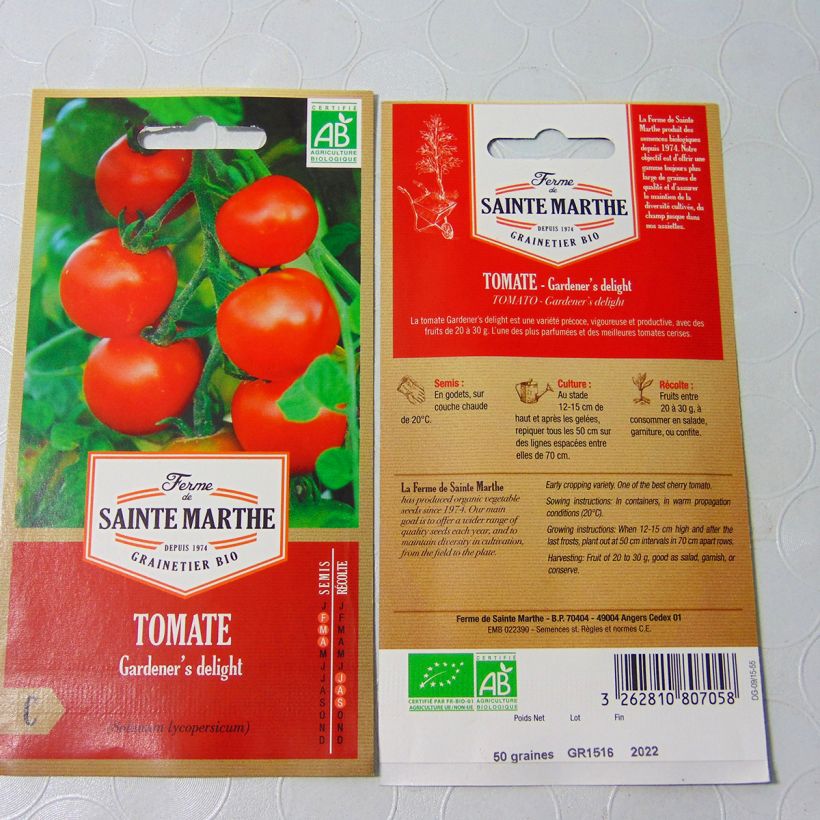 Beispiel eines Exemplars von Tomate Gardeners Delight Bio die Tüte mit 60 Samen wie geliefert