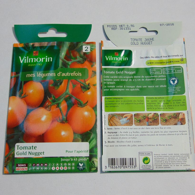 Beispiel eines Exemplars von Tomate Gold Nugget - Vilmorin die Tüte mit 150 Samen (0.5g) wie geliefert